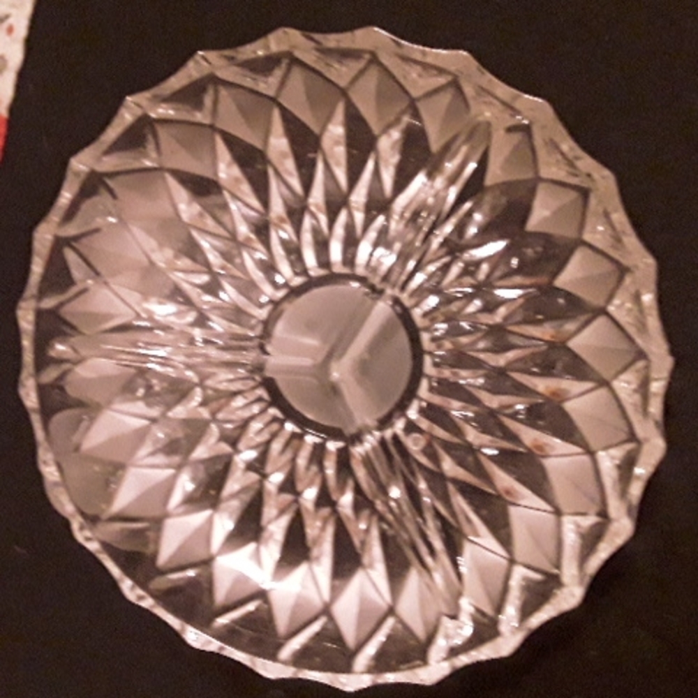 Diamond cut crystal serving dish
